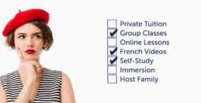 French woman checking the various French learning methods