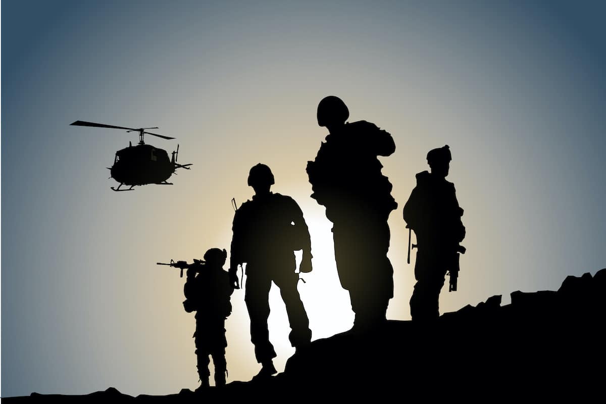 soldiers and military helicopter