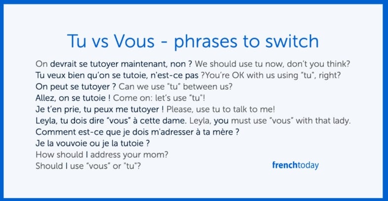 French phrases to switch from vous to tu